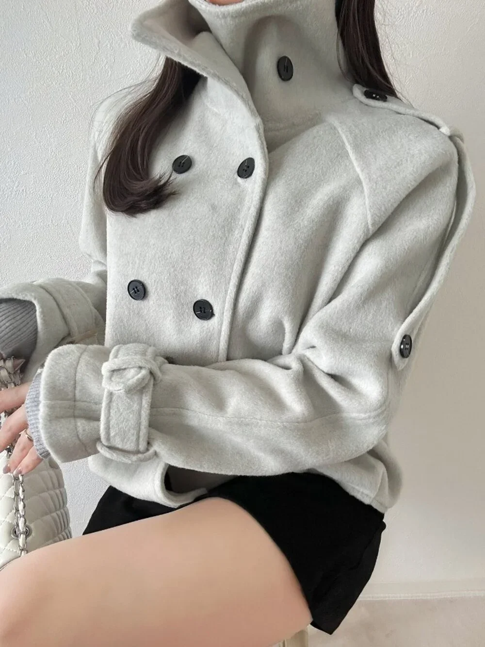 Beige Casual Women's Raglan Long Sleeve Double-Breasted Overcoat